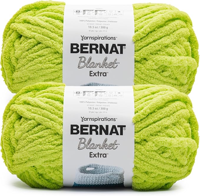 Bernat Blanket Extra, Chunky Yarn for Crocheting, Bright Lime, 2-Pack