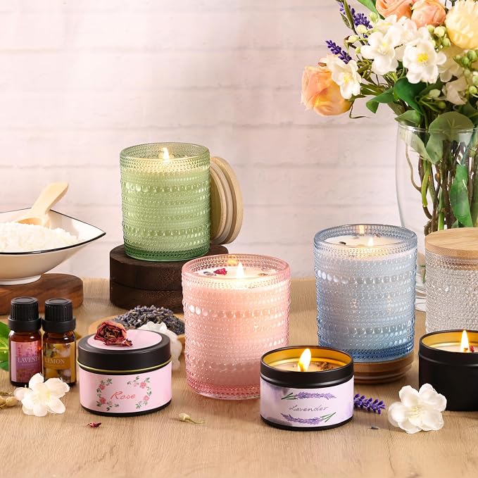 DARJEN Candle Making Kit for Adults, 8 Jars & Tins Soy Wax Scented DIY Set | 100% Soy Wax, 10oz Glass Jars, 4oz Tins, Cotton Wicks, Pleasant Scents, Instruction& More- Perfect as Home Decorations