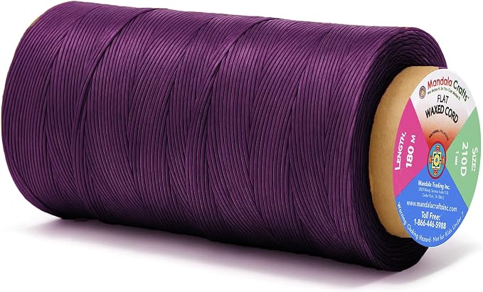 Mandala Crafts 210D 1mm Purple Flat Waxed Thread for Leather Sewing