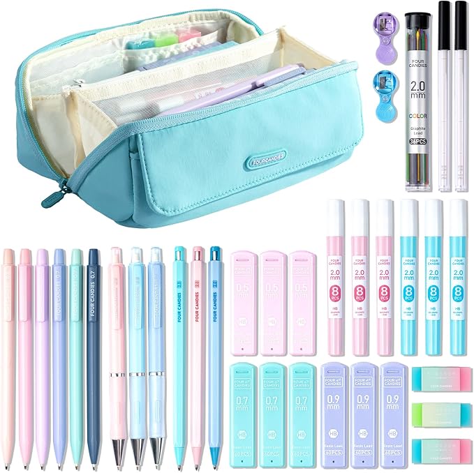 Four Candies 36PCS Mechanical Pencil Set with 624 Lead Refills (Light Blue)