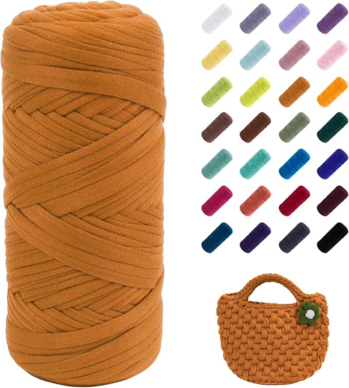 JeogYong T-Shirt Yarn, 200g/196ft Elastic Fabric Cloth Knitting T Shirt Yarn, Turmeric Thick Crochet Fabric Ribbon for Crocheting Bags/Baskets/Rugs, Home Decor, DIY Crafts