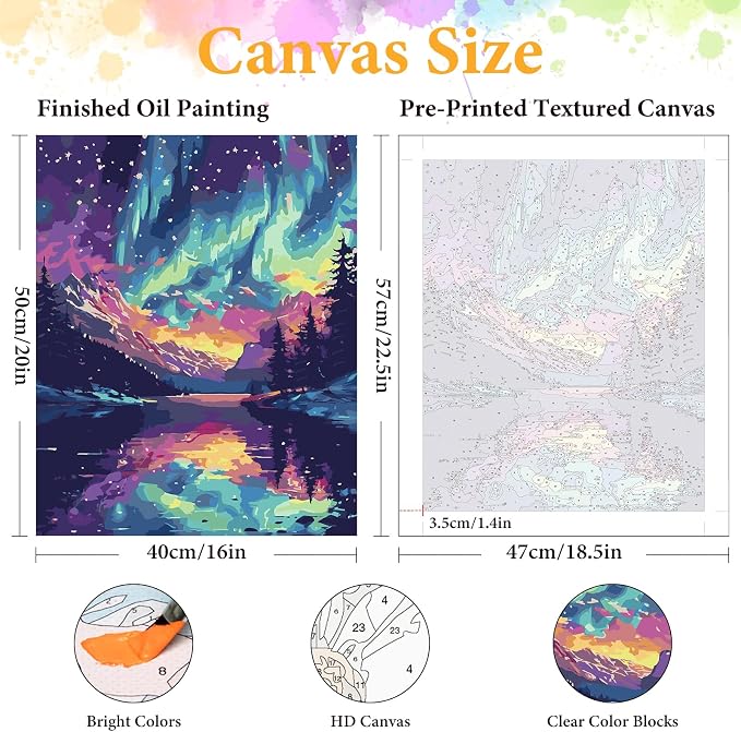 Paint by Numbers Kit for Adults, Aurora Borealis & Mountain, 16x20 Inch