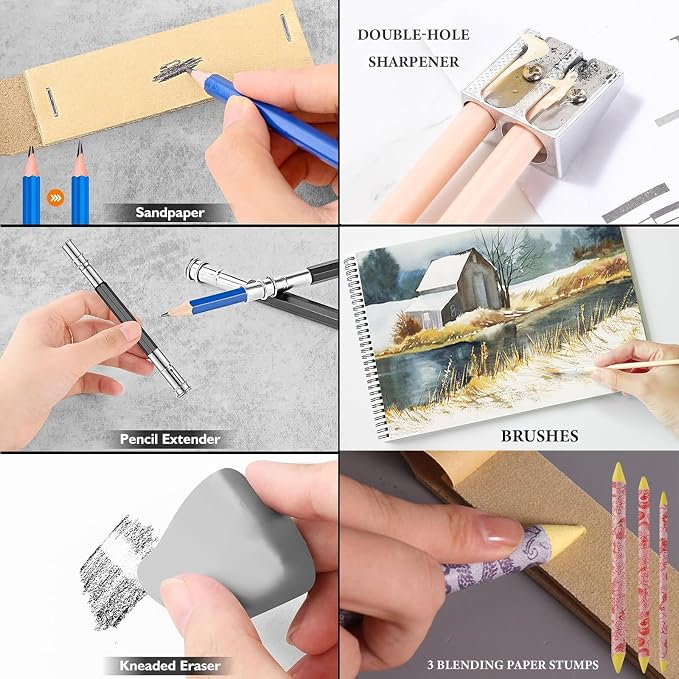 78pcs Drawing Kit Sketching Set Art Supplies with 3-Color Sketchbook Colorful Portable Case Colored Graphite Charcoal Watercolor Mettallic Pencil sketch draw gift set for Artist Adult Beginner