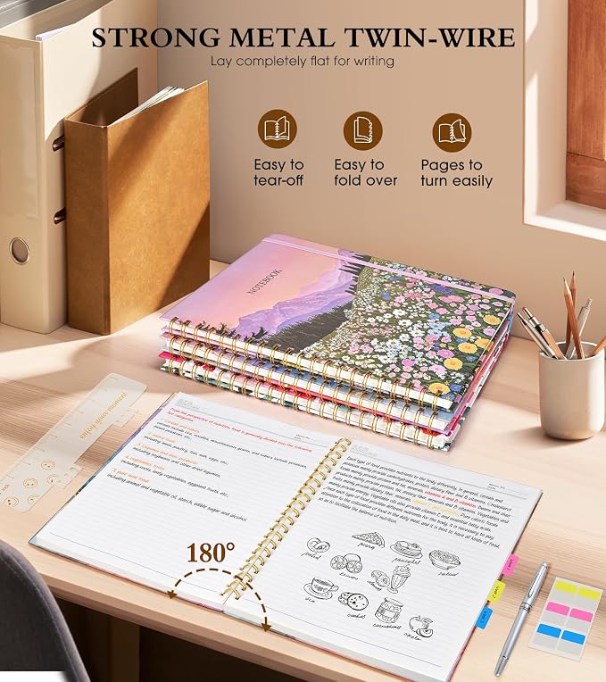 Spiral Notebook Journal 8.5” x 11”, A4 Large Notebooks for Women Men, College Ruled Lined Journal, 100 GSM Paper, Hardcover Spiral Bound Journals for Work School Note Taking, Vibrant Watercolor