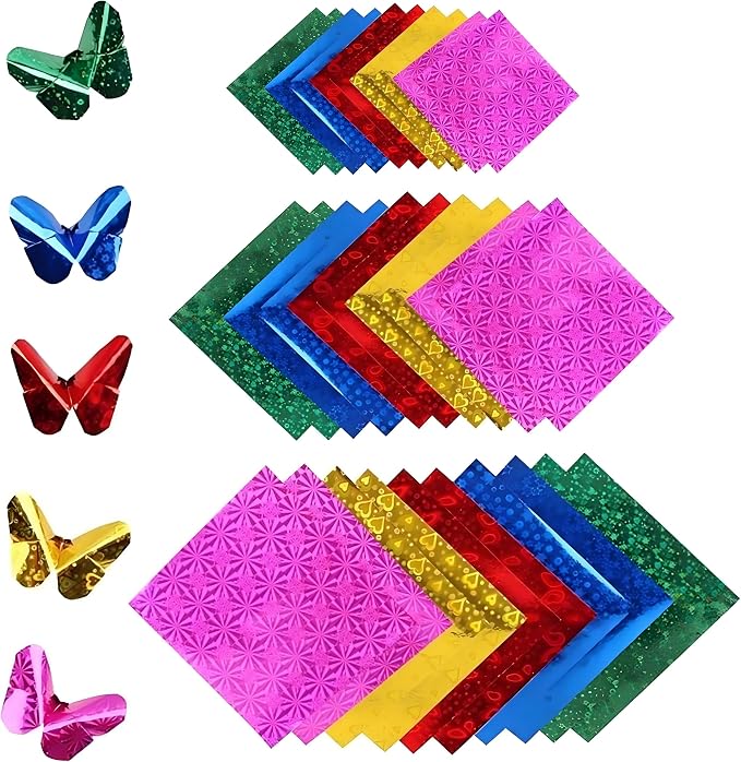 150 Sheets Shiny Origami Paper Square Shiny Laser Origami Mixing Colors Folding Paper for DIY Paper Cuts Craft Party Decor, 3 Sizes (2.76", 3.94", 5.91")