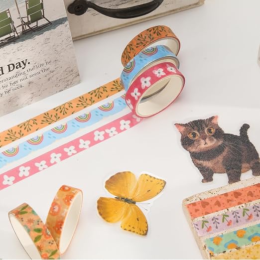 Basic Patterns Washi Tape Set 60 Rolls Geometric Elegance Decorative Skinny Masking Tapes for Arts, DIY Crafts, Journals, Planners, Scrapbook, Wrapping (Warm Floral Cottage)