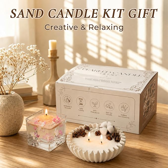 VUSIBA 4 Lb Pearled Candle Sand with Wicks & Bowls, Colorful Sand Wax Kit | Reusable Unscented Sand Wax Beads, Natural Fragrance Oils Included, Refillable Candle Sand, No Toxic Long Lasting Sand Candle