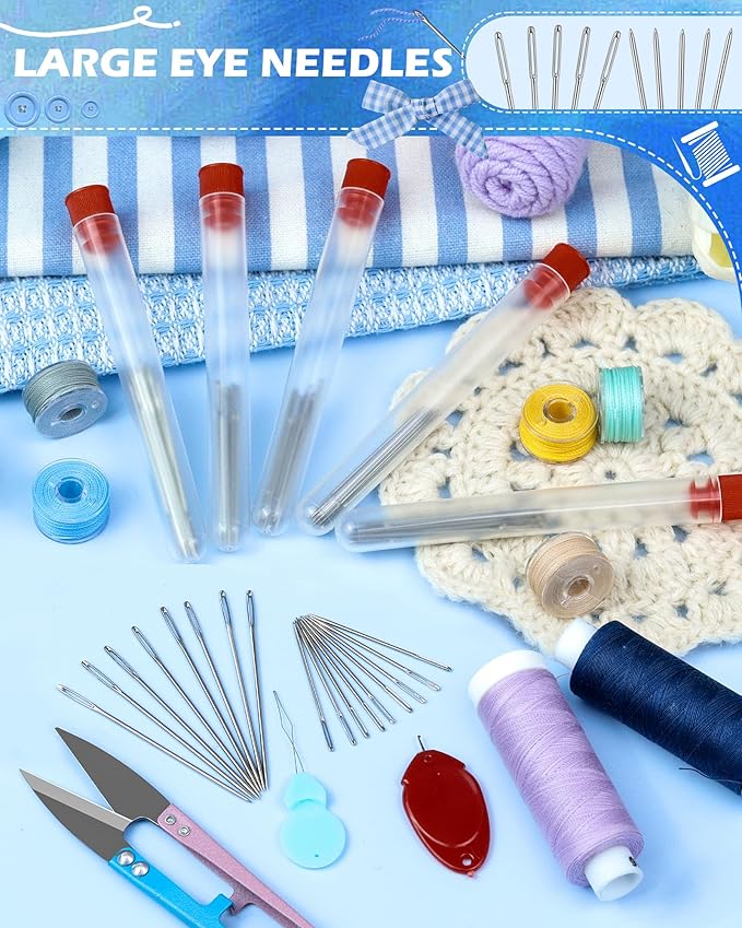 FIVEIZERO Large Eye Needles for Hand Sewing, 60 Pack, Assorted Sizes, Sewing Needles, Needles, Needles for Sewing, Embroidery Needles for Hand Sewing, Sliver