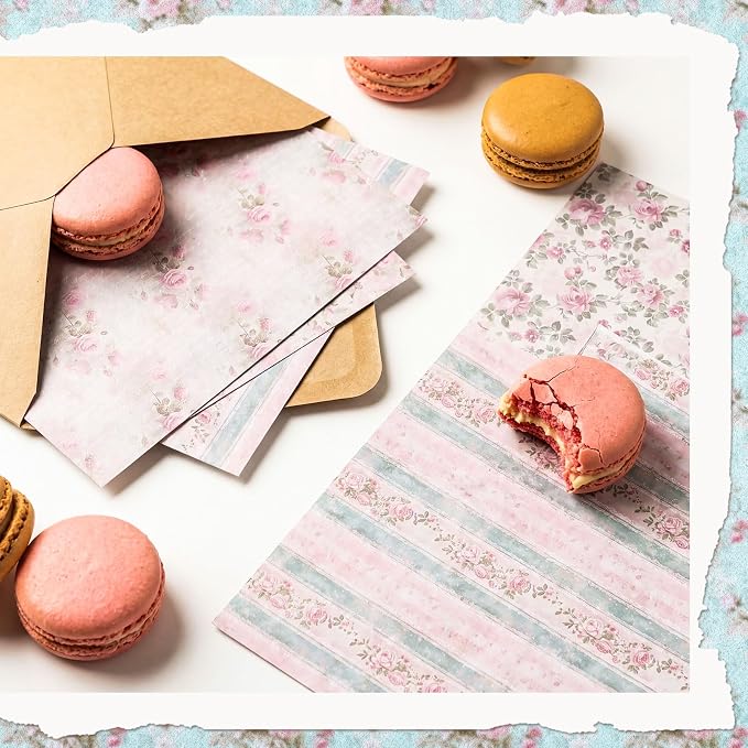 24 Sheets Scrapbook Paper Pink Vintage Floral Scrapbook Supplies