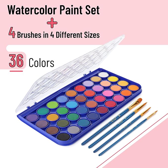 Mr. Pen- Watercolor Paint Set, 40 pcs, 36 Colors, Watercolor Paints | 4 Brushes, Non-Toxic Watercolor Paint, Portable Watercolor Set, Water Colors for Adults, Kids