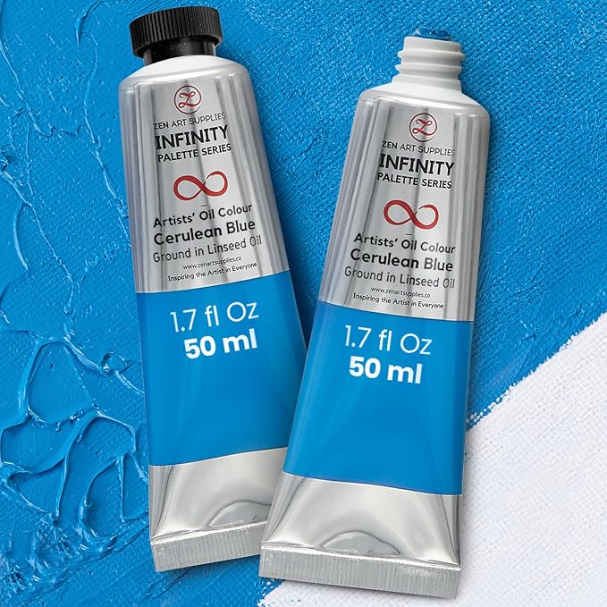 ZenART Professional Oil Paint Set - Artist Grade Cerulean Blue - 2x50ml | Non-Toxic, Buttery Consistency, Rich Pigment, Lightfast Oil Paints for Primed Surface Canvas, Fine Art, Portraits & Landscape