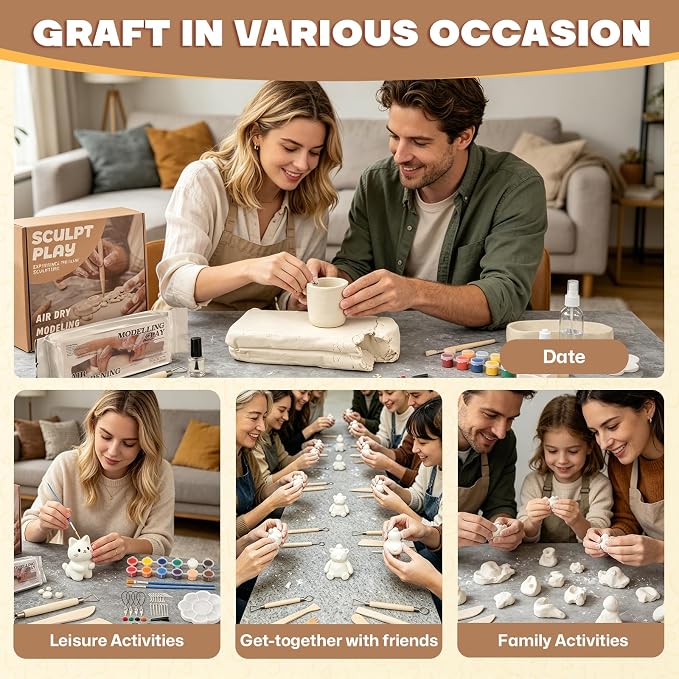 Air Dry Clay Kit for Adults, Complete Pottery Set for Beginners with Tools, Handmade Art Gifts for Women Men