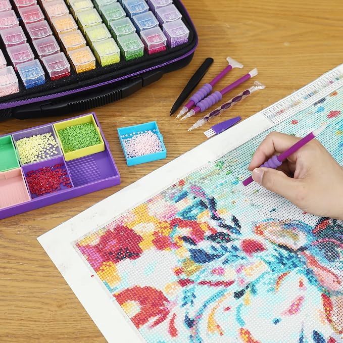 Douorgan Diamond Painting Storage Containers Diamond Painting Accessories and Tools Portable Organizer Shockproof Diamond Art Storage Case Jewelry Beads Storage Box (54 Square Jars)
