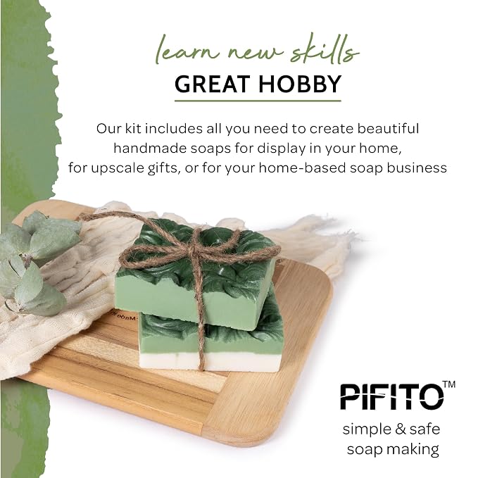 Pifito Cold Process Soap Making Kit │ Oils Mix No. 1 60 Oz Blend of Pre-Measured Oils, 8-Pack Colorants Sampler, Mold and Instructions. DIY Soap Making Supplies