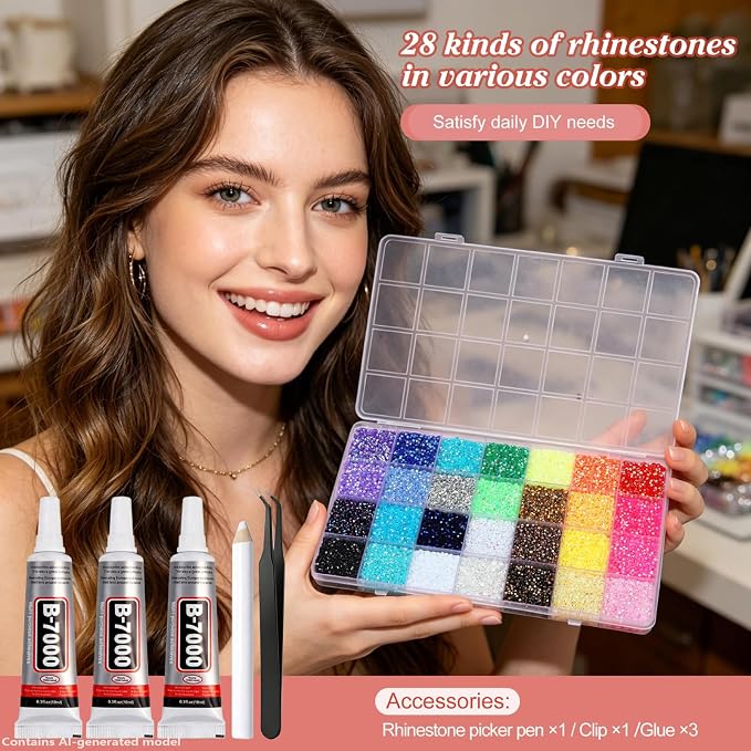Artdone 36000Pcs Resin Rhinestones 3mm Jelly AB 28Colors for Bedazzling Glitter Kit DIY, Multicolor Crystal Diamond Pearls with 3Pcs 10ml B7000 Jewelry Glue for Bedazzled Nail Art Supplies Decoration | Glitter DIY, Multicolor Crystal Diamond Pearls wit...