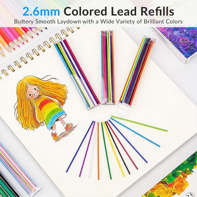 2.6MM Colored Mechanical Pencil Lead Refills, 24 Colors, 3 Pack