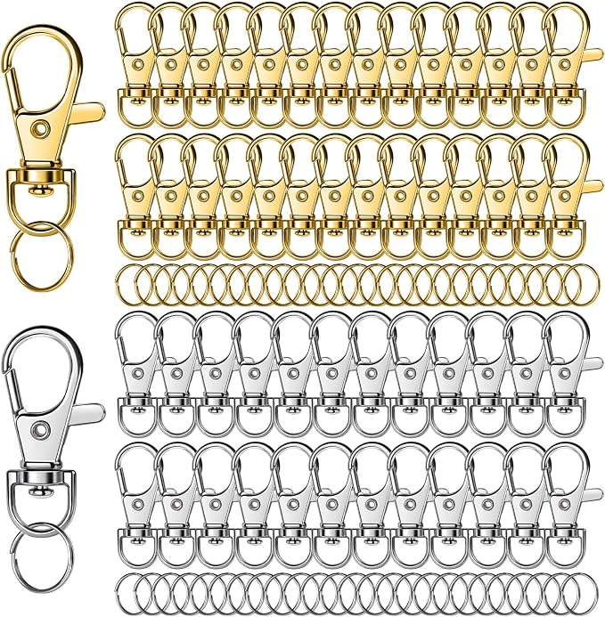 LEOBRO 100PCS Lobster Claw Clasps and Key Rings, Keychain Making kit, Keychains Clips and Key Chain Ring, for Key Chain, Jewelry Making, Art Crafts, Gold & Silver