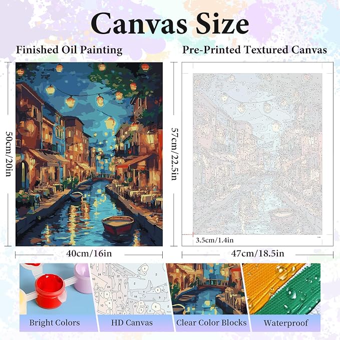 Paint by Numbers Kit for Adults, Venice Night Number Painting Canvas Kit | DIY Acrylic Painting Set for Beginners, Stress Relief Relaxing Craft, Home Wall Decor, Holiday Gift for Adults, 16x20 Inch