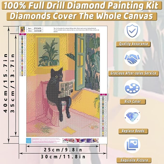 Black Cat Diamond Art Kits for Adults Diamond Painting Kit for Beginner