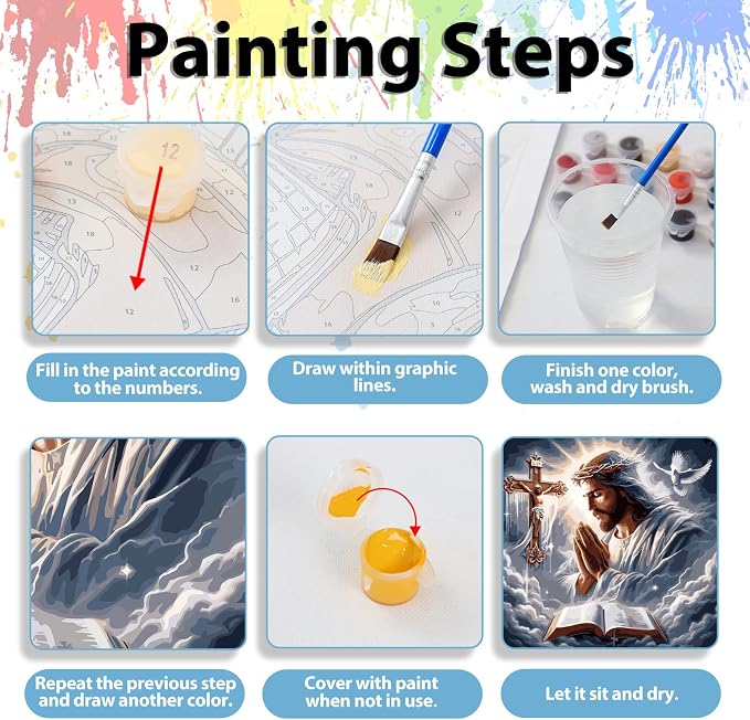 Jesus Paint by Numbers Kit for Adults, Paint by Number for Adults 16x16 in | Paint by Numbers Kit for Adults, Acrylic Painting by Numbers, DIY Arts and Crafts for Gifts or Home Decor