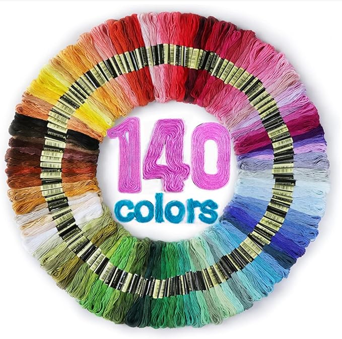 LOVIMAG Embroidery Thread 140pcs Friendship Bracelet String Floss Kit Yarn | Hair Wrap Shirt Lanyard Patterns Crochet Craft Threads Supplies Cross Stitch Sewing Needlepoint Thin Rainbow Beginners