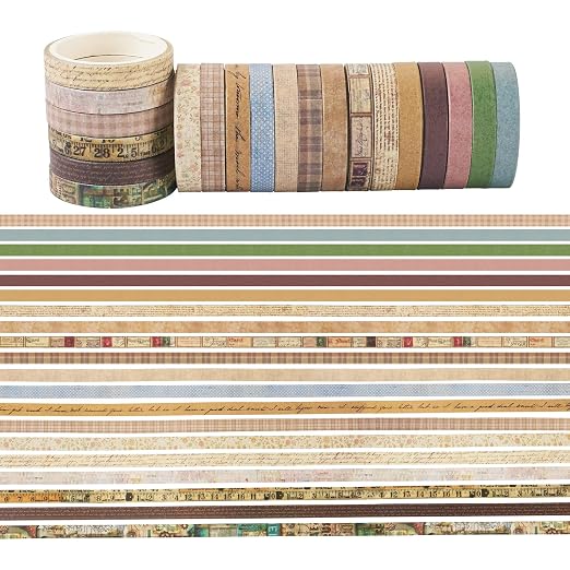20 Rolls Scrapbook Tape 7 mm Cute Decorative Tape Set Floral Tape Pack Aesthetic Vintage Colored Tape Rolls Stickers for Crafts DIY Scrapbook Bible Study Journaling Planner Supplies