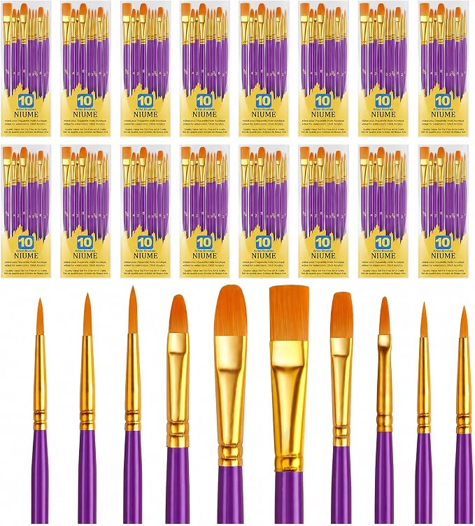 Acrylic Paint Brushes Set, 160Pcs Round Pointed Tip Artist Paintbrushes for Acrylic Painting Oil Watercolor Canvas Boards Rock Body Face Nail Art, Halloween Pumpkin Ceramic Crafts Supplies，Purple