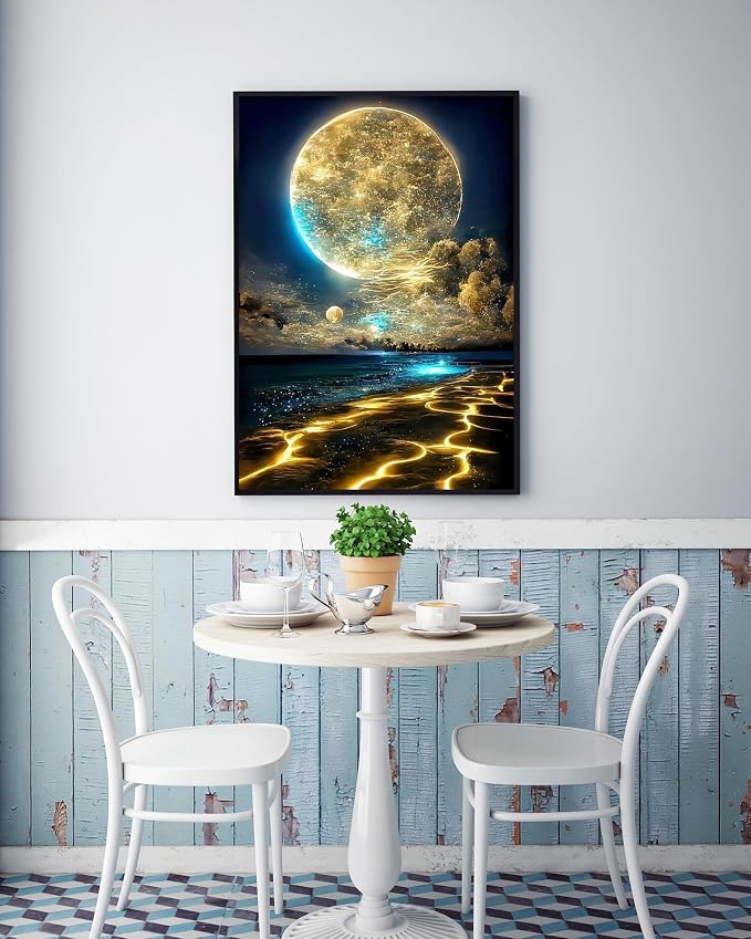 Moon Diamond Painting Kits for Adults, Beach Diamond Art Kits for Adults