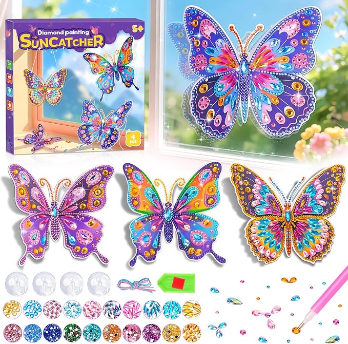 Diamond Painting Kit for Kids Butterfly Suncatcher Window Gem Art and Craft