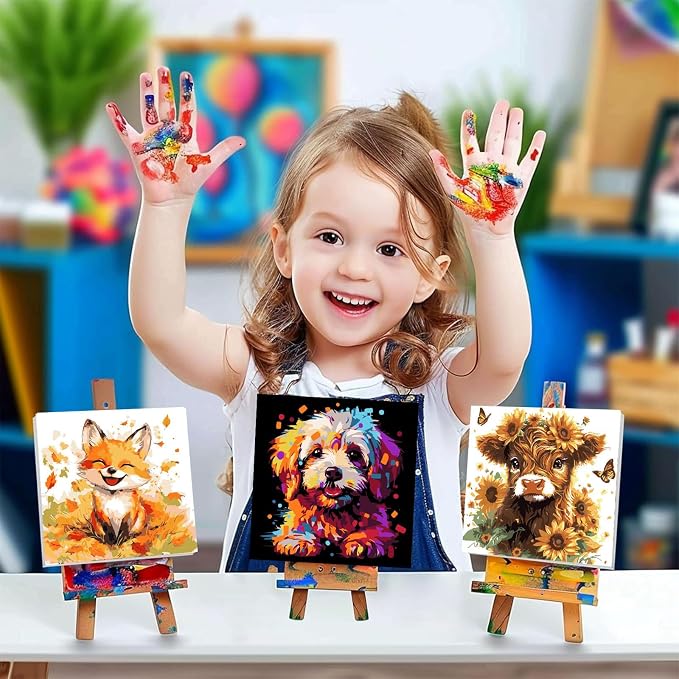 cviokrdu Dog Paint by Numbers Kit for Kids with Frame - Wooden Easel, Animals Paint by Numbers for Kids Ages 4 8 12, Easy Acrylic Oil Painting Kits for Home Wall Decoration 8x8 inch