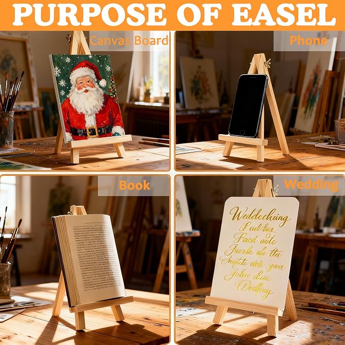 15 Pack 9 Inch Wood Easels, Tripod, Table Top Easels for Painting, Art Crafts Painting Party Easel, Student Tabletop Easels Stand for Painting, Portable Mini Canvas Photo Picture Sign Holder