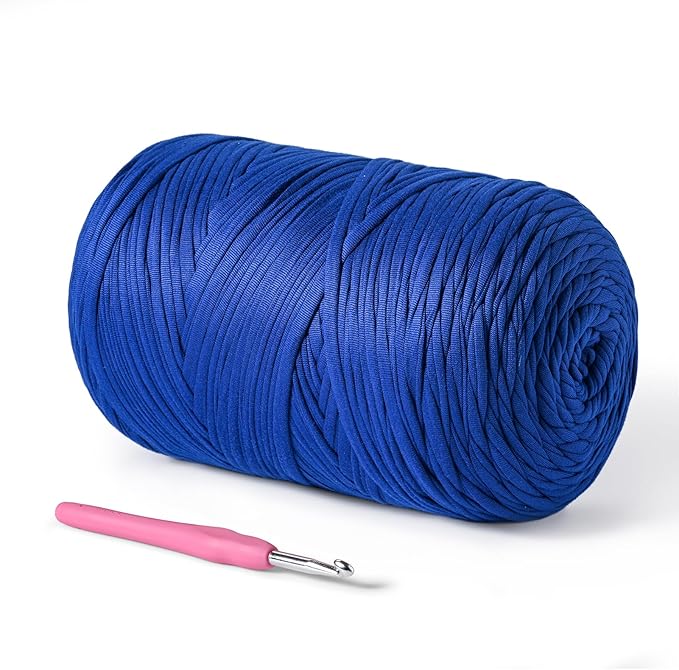 800g T-Shirt Yarn for Crocheting Crafts/Bags/Basket/Coaster,Hand Knitting Tshirt Yarn for Crochet,228yds T Shirt Yarns with High Elastic Thick Yarns Polyester Fabric（ Sapphire Blue）