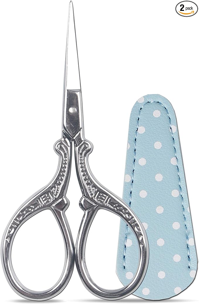 Vintage Embroidery Scissors 3.6 inch Sharp Mini Crochet Cross Stitch Travel | Craft Scissors Shears for Crafting Fabric Scissor for Art Work Threading Needlework DIY Tools with Leather Scissor Cover