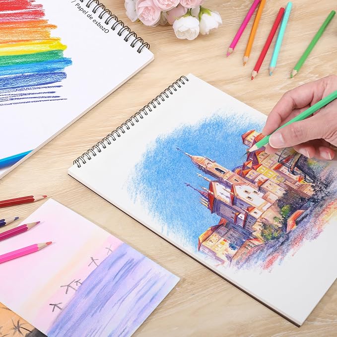 12 Pack Sketch Books 9 × 12 in, Spiral Bound, Acid-Free Paper | 30 Sheets Each, 68lb/100gsm Paper, Hardcover with Backboard, Lay-Flat Spiral, for Kids Beginners & Artists