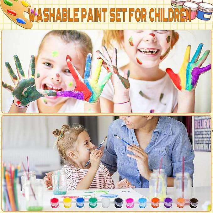 20 Pack Mini Acrylic Paint Set,12 Color Acrylic Paint Strips with 40 Pcs Painting Brushes for Kids&Adults, 280 PCS Kids Paint Set Container Strips Storage for Home Classroom Party Favors Easter Gifts