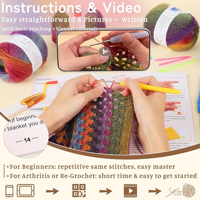 Aeelike Crochet Blanket Kit for Adults Advanced,Boho Vintage Blanket Craft