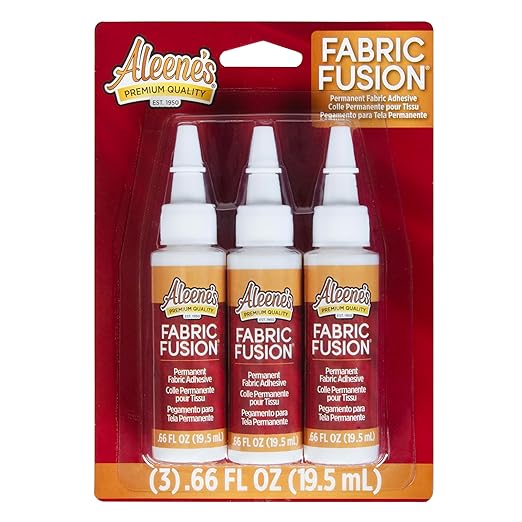 Aleene's Fabric Fusion Glue .66 oz 3-Pack, Permanent and Washable Adhesive, Dries Flexible, Strong Bond on Fabrics, Clothing, Denim, Polyester, Cotton, Flannel Materials