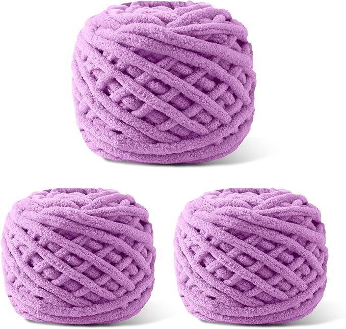 Plush Chenille Chunky Yarn for Crocheting 100g(54.6yd) - Bulky Thick Fluffy Yarn for Knitting- Soft Velvet for Baby, Blanket Knitting Blanket Yarns- Amigurumi Yarns (3-Light Purple)