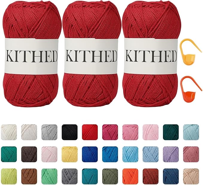 Cotton Yarn，10.5oz，526yard，3 Pack ，Soft Yarn for Crocheting and Knitting (75 Red)