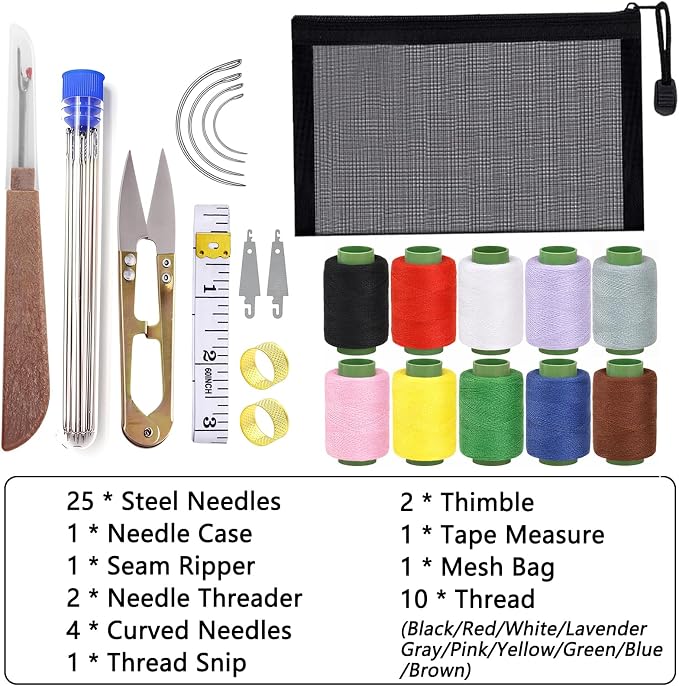 48Pcs Sewing Tool Set, Big Eye Steel Sewing Needle Kit for Hand Sewing