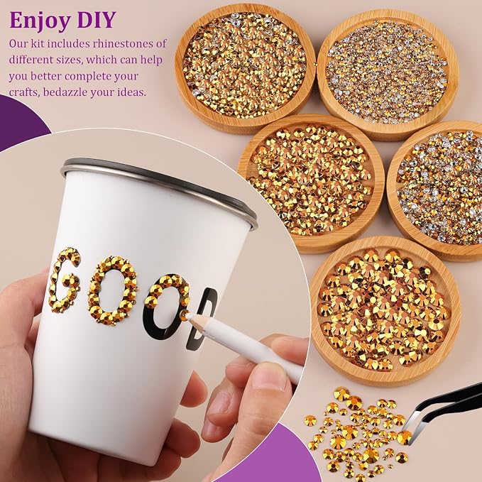 Resin Jelly Rhinestones for Crafting with B7000 Jewelry Glue, 1 Box Gold Flatback Crystal with 3Pcs 10ml Glue, Bedazzling Non Hotfix Gems for DIY Tumblers Clothing Shoes Manicure