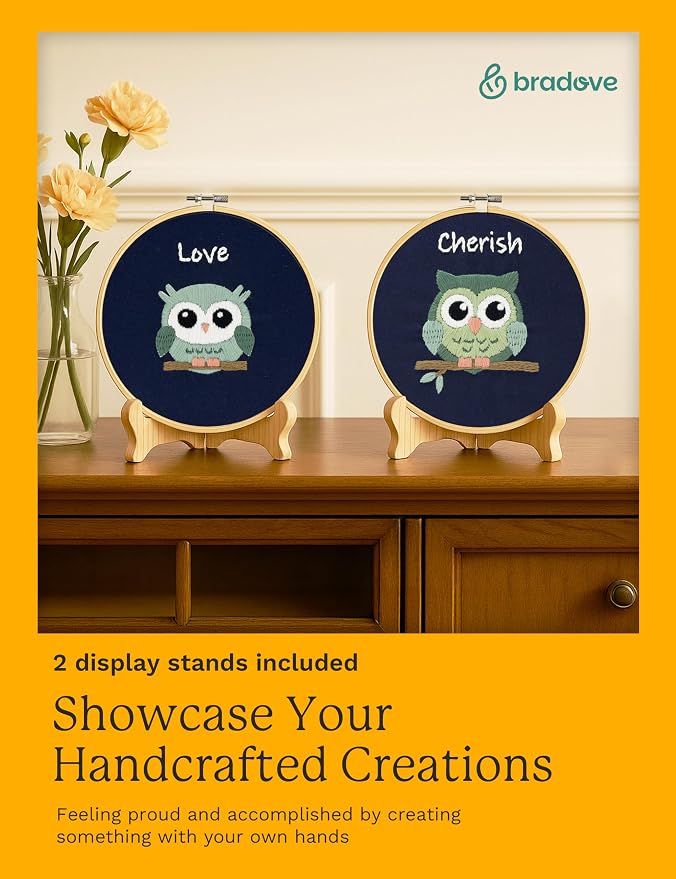 Bradove Owls Embroidery Kit for Beginners with Patterns | Beginner Embroidery Kit for Adults and Kids, Hand Embroidery for Beginners, Learn to Embroider Kit Adult Beginner