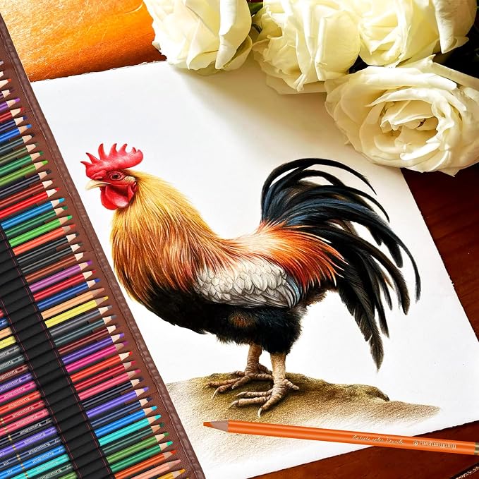 Heshengping 48 Color Colored Pencils Set for Coloring Books with 3-color Sketchbook coloring book Drawing kit Art Supplies with Roll up Canvas Case for Adults Beginners Teens