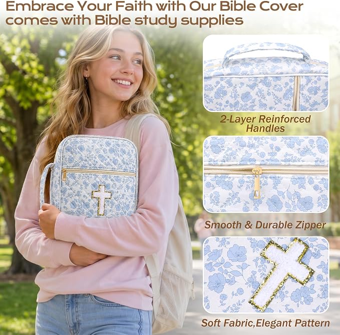 XKDOUS Bible Cover Case for Women Bible Bag Journaling Kit w/Study Supplies