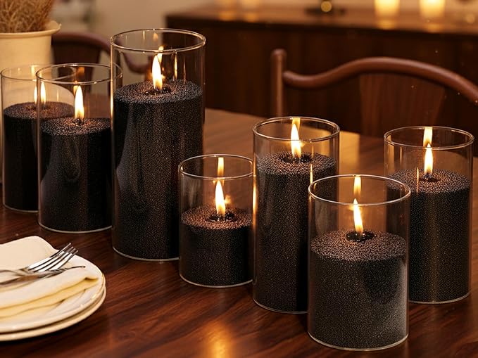 LAMORGIFT 16LB Black Candle Sand- Pearled Candles with Wicks (50 Pcs) & Wooden Spoons, Candle Beads, Sand Wax, Candles Unscented for Powder Candle Making, Refill Kit