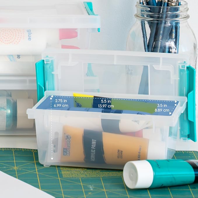IRIS USA Storage Bins with Lids |Made in USA| 1 Qt - (6-Pack) - Clear | Sensory Craft Organizers, Plastic Clip Box Totes, Flat Containers for Organizing Paper, Office, Art & Study Supplies