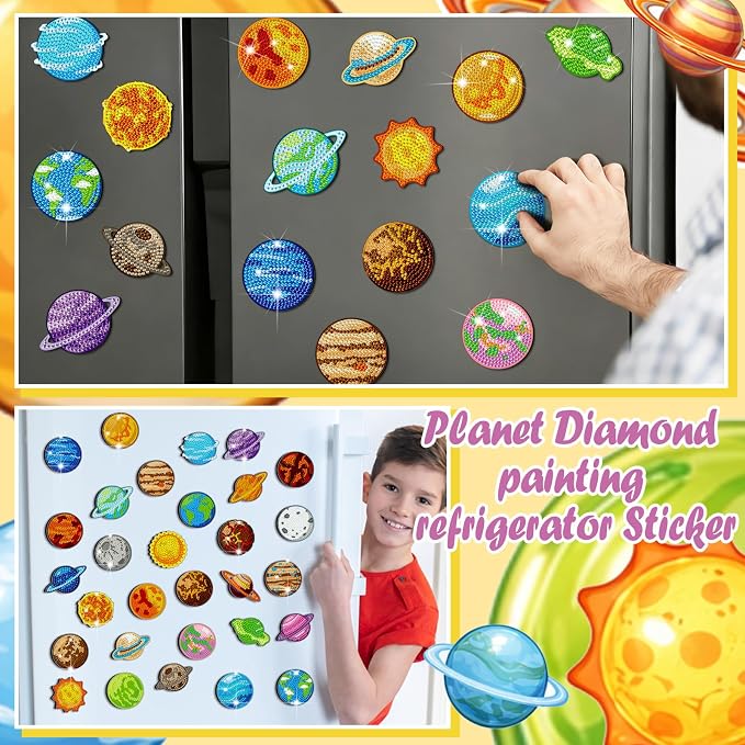 Remuuly 30 Pcs Space Planet Diamond Painting Magnets Diamond Art Magnet Kit | Universe Planet Diamond Art Kit for Adult, 5D Rhinestone Refrigerator, Fridge Magnetic Sticker, Diamond Club Gifts, DIY Craft