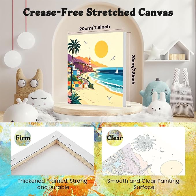 4 Pack Scenery Paint by Numbers for Adults with Frame Canvas - Wooden Easel | Landscape Paint by Number for Beginners, Easy Acrylic Oil Painting Kits with Brushes for Home Wall Decor (8x8 inch)
