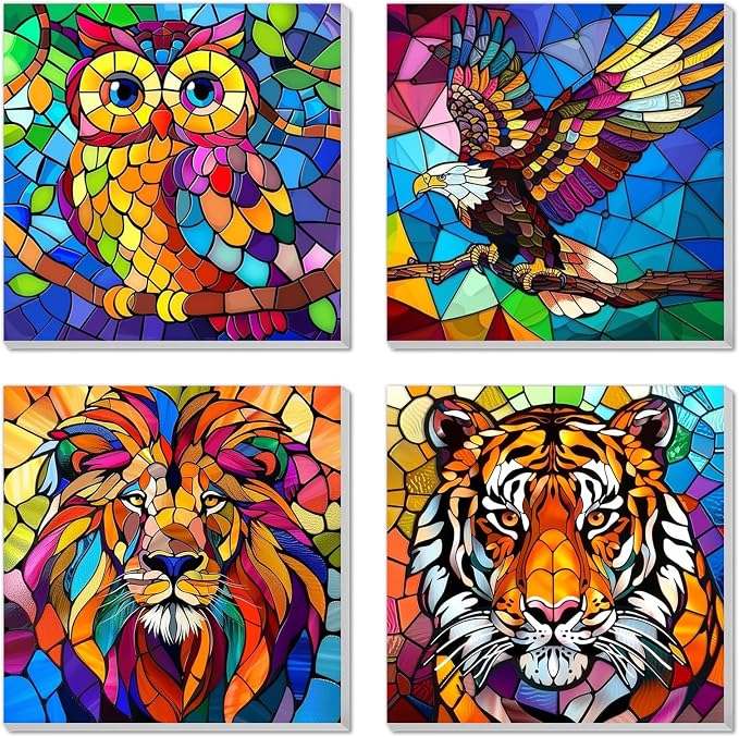 4 Pack Paint by Numbers Kit for Kids Easy Kid Paint by Number Kits Ages 8-12 Animal DIY Painting Kits for Kids Age 4-8 Beginner Paint by Number Canvas with Frame Children Color by Numbers Kit 8x8 Inch