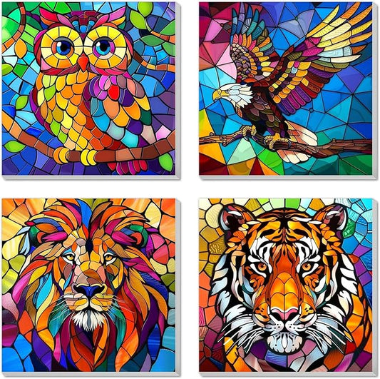 4 Pack Paint by Numbers Kit for Kids Easy Kid Paint by Number Kits Ages 8-12 Animal DIY Painting Kits for Kids Age 4-8 Beginner Paint by Number Canvas with Frame Children Color by Numbers Kit 8x8 Inch